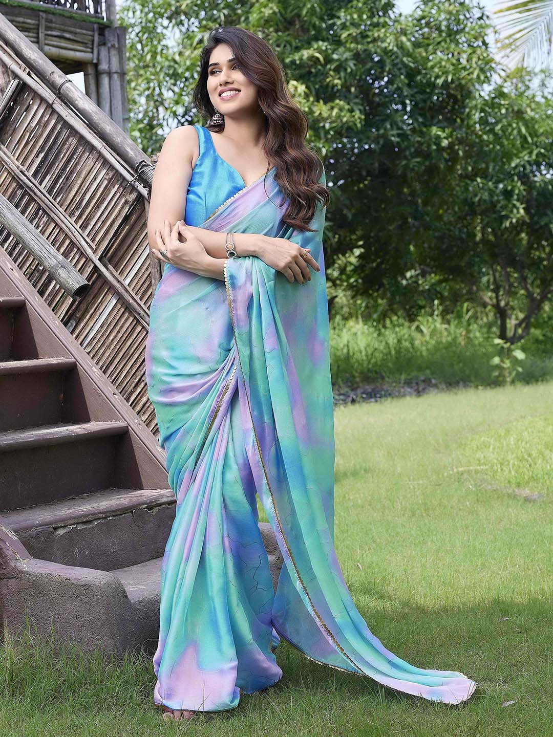 Amazon.com: Indian Crafty Vibes Japan Crepe Daily Wear Tie and Dye Print Sari  Saree for Women with Unstitched Blouse Piece - Blue : Clothing, Shoes &  Jewelry