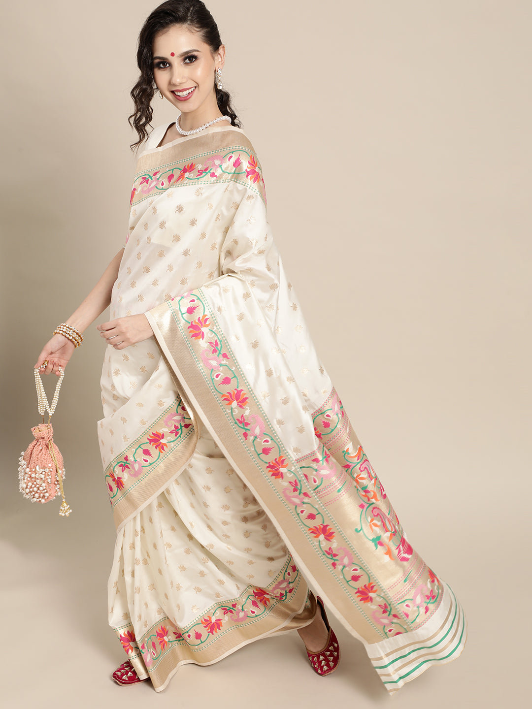 Saree Mall Off White & Golden Woven Design Banarasi Saree - Distacart