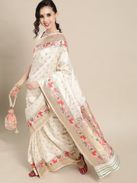 Thumbnail for Saree Mall Off White & Golden Woven Design Banarasi Saree - Distacart