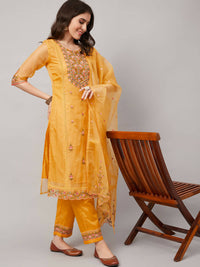 Thumbnail for Yellow Organza Embroidered Kurta with Bottom & Dupatta - Salimar - Distacart