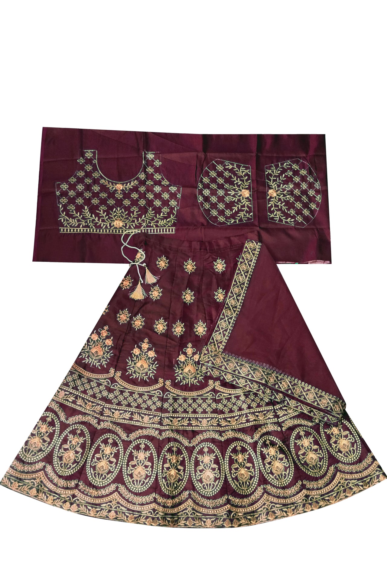 Dwiden Maroon Lehriyu Tafetta Sattin Semi-Stitched Girl's Lehenga Choli - Distacart
