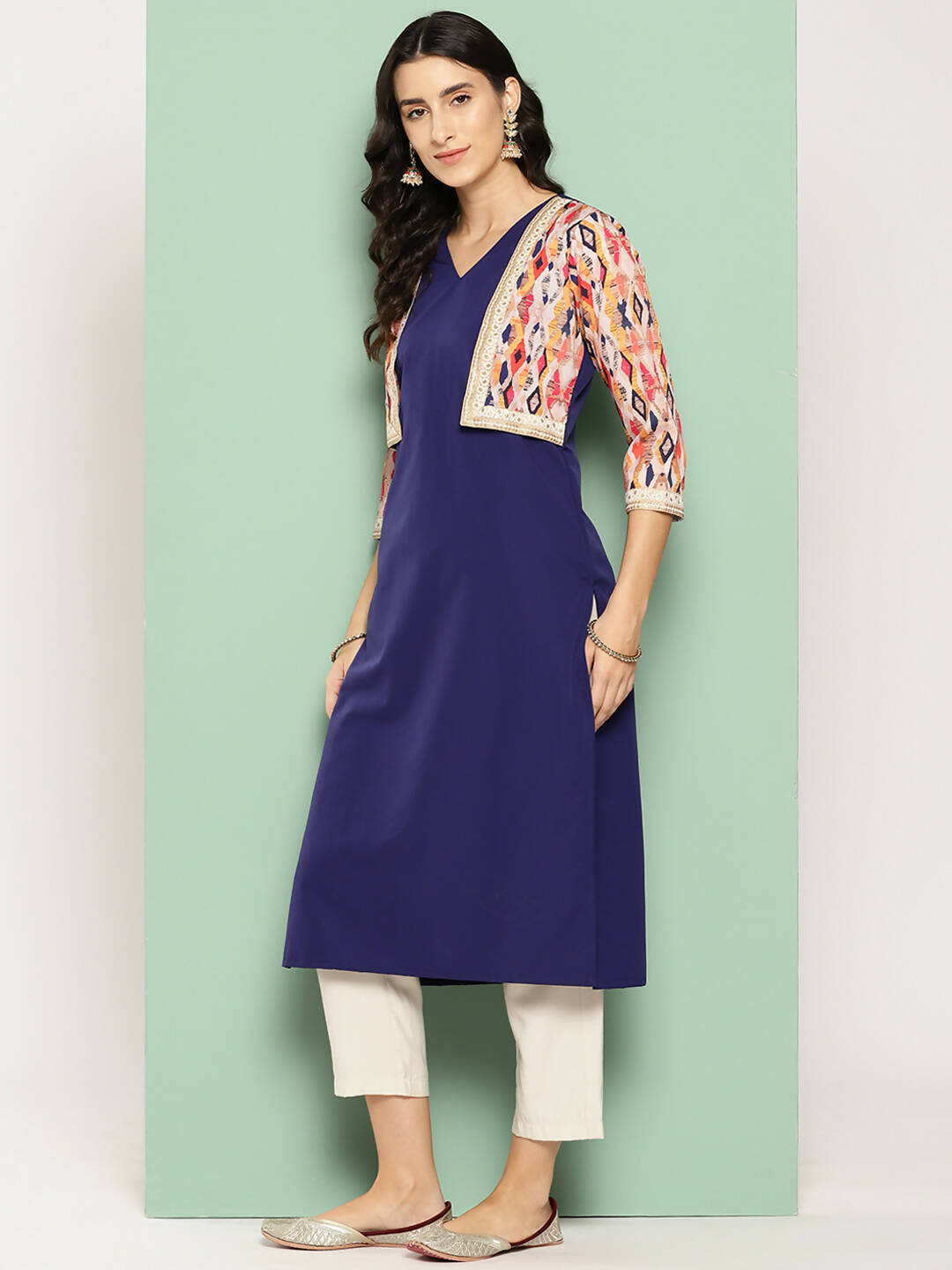 Ahalyaa Women's Traditional wear Kurta - Navy Blue - Distacart