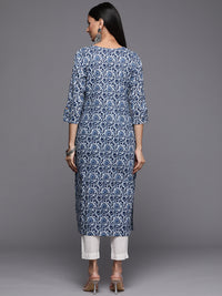 Thumbnail for Varanga Blue Printed Kurta With Round Neck - Distacart