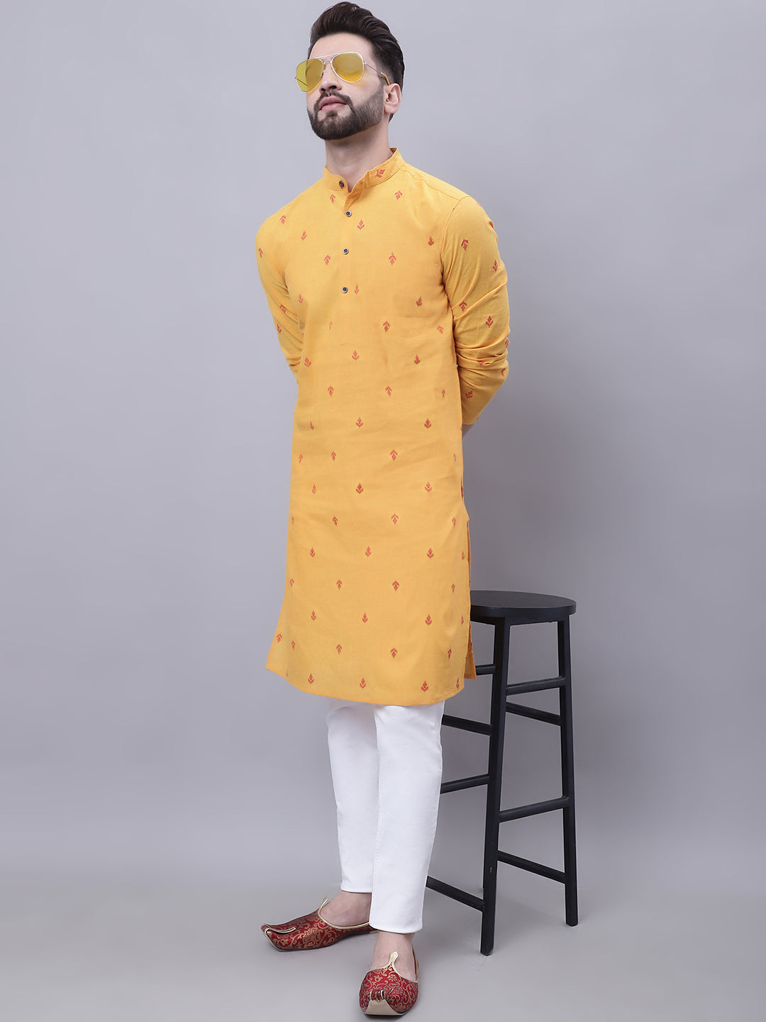 Even Apparels Yellow Pure Cotton Kurta With Band Collar - Distacart