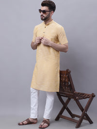 Thumbnail for Even Apparels Yellow Pure Cotton Short Sleeves Kurta With Band Collar - Distacart