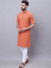 Thumbnail for Even Apparels Rust Pure Cotton Short Sleeves Kurta With Band Collar - Distacart