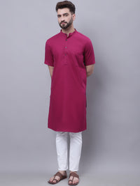 Thumbnail for Even Apparels Maroon Pure Cotton Short Sleeves Kurta With Band Collar - Distacart