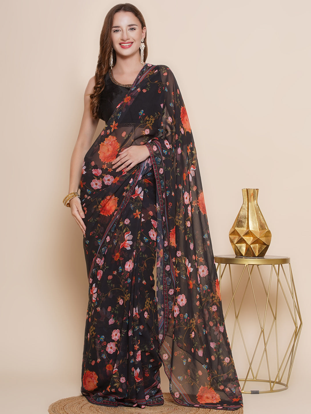 Shop Black Georgette Sequins Embroidery Work Saree Party Wear Online at Best  Price | Cbazaar