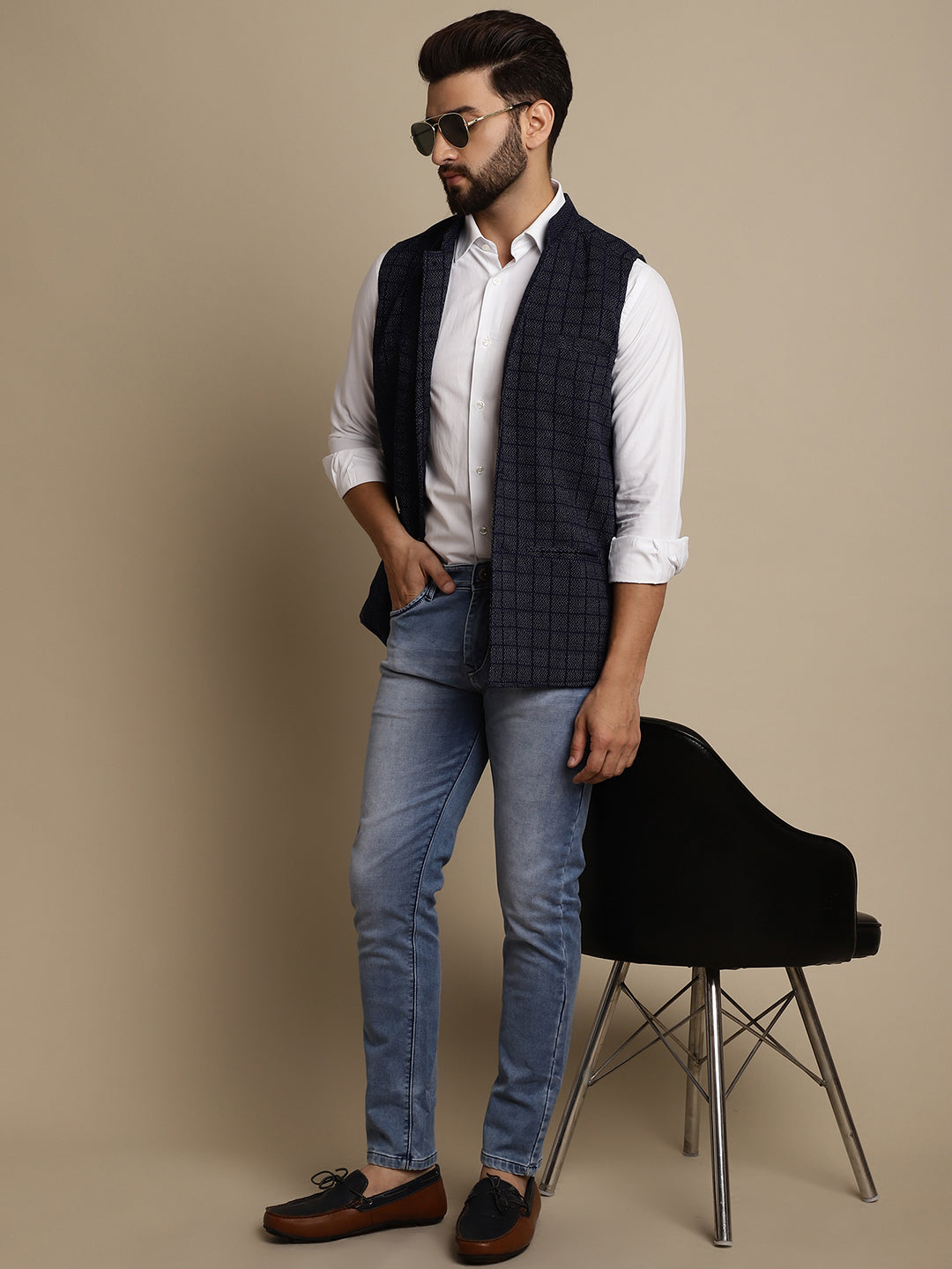 Even Apparels Men's Blue Mandarin Collar Waistcoat - Distacart