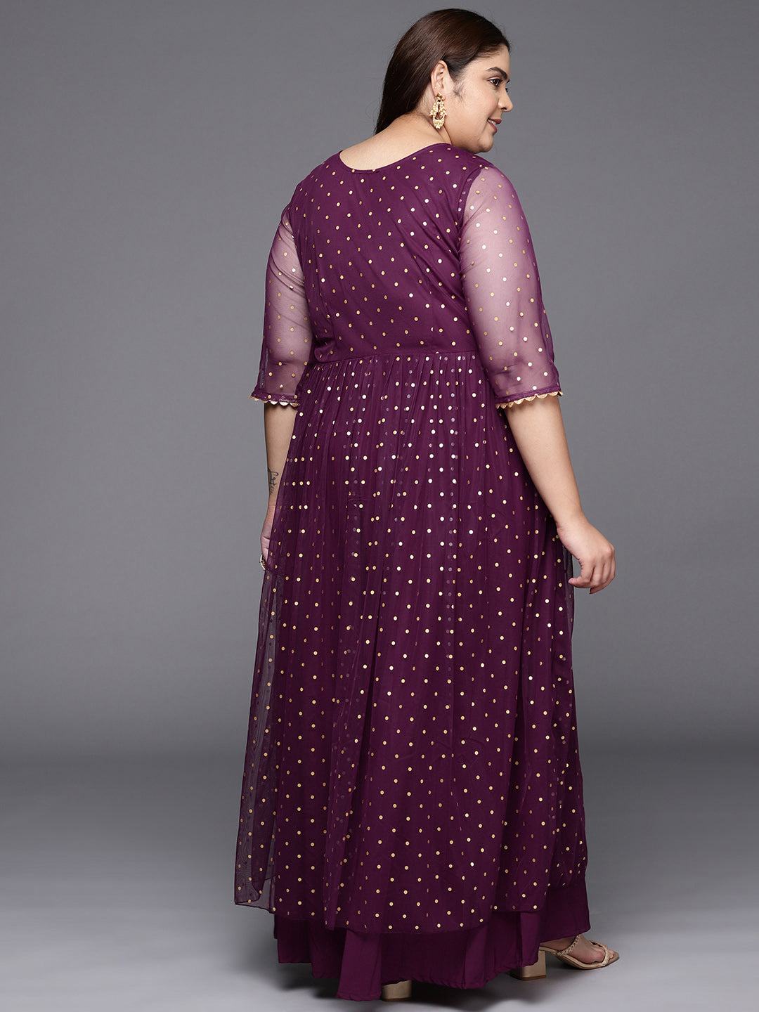 Ahalyaa Plus Size Round neck Net Maxi Ethnic Dress - Distacart