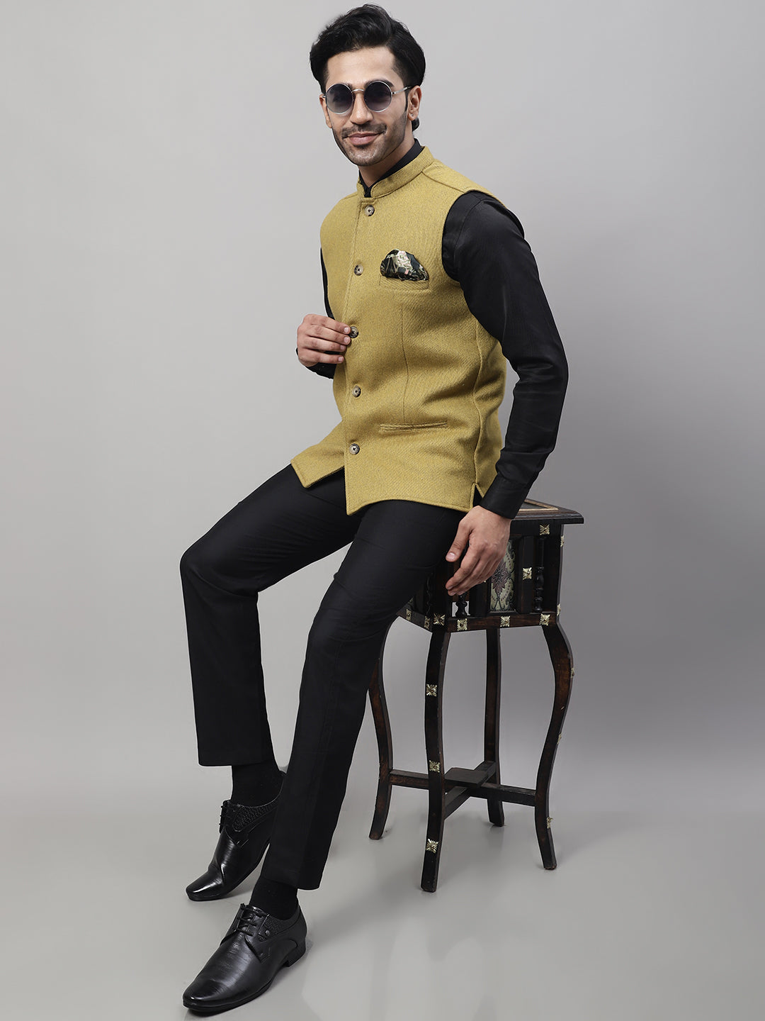 Buy ethluxis Mens Mustard and Yellow Silk Blend Kurta Pyjama with Nehru  Jacket, 38 Online at Best Prices in India - JioMart.
