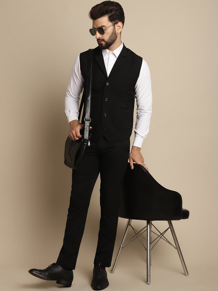 Even Apparels Men's Black Waistcoat with Notched Lapel - Distacart