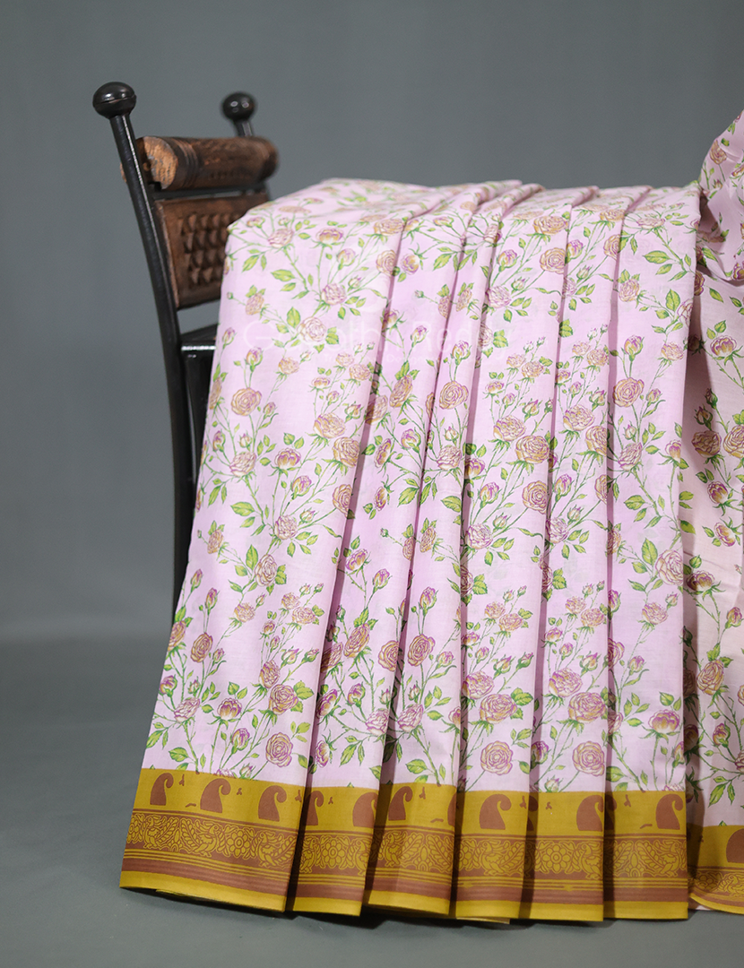 Pink handloom saree with blue cotton blouse - saree blouse combo – Umbara  Designs