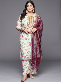 Thumbnail for Ahalyaa Plus Size Floral Printed Zari Kurta with Palazzos & With Dupatta - Distacart