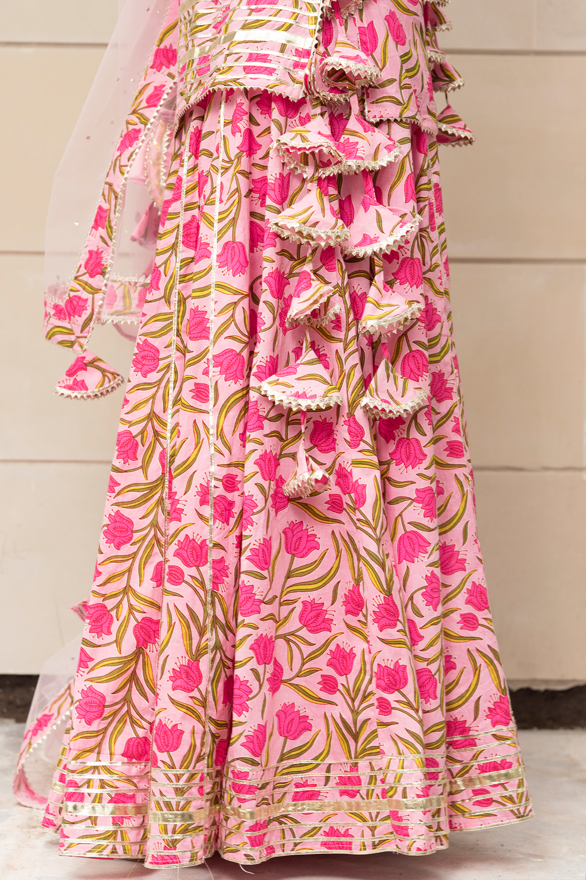 Pomcha Jaipur Tulsi Pink Cotton Hand Block Skirt Set - Distacart