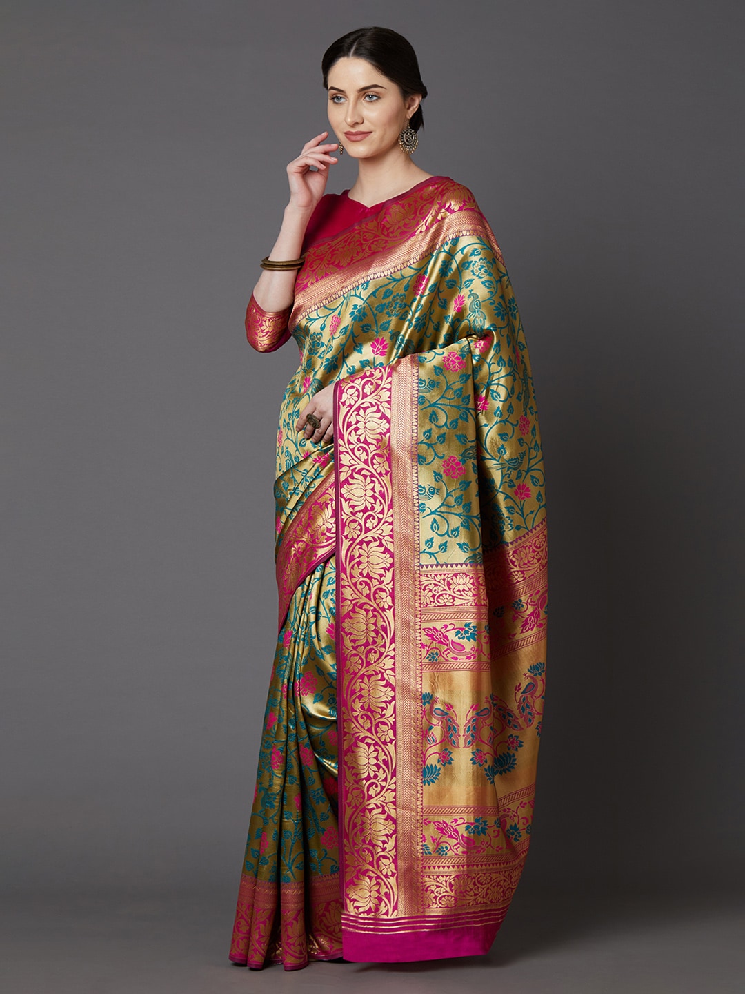 Buy Rani Pink Banarasi Silk Blend Woven Saree for Women Online @ Tata CLiQ  Luxury