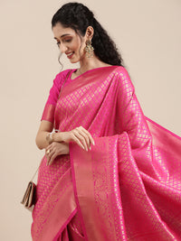 Thumbnail for Saree Mall Pink Ethnic Motifs Zari Silk Blend Banarasi Saree For Women - Distacart