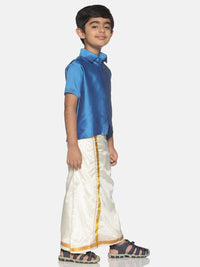 Thumbnail for Sethukrishna Boys Blue & White Shirt with Veshti Set - Distacart