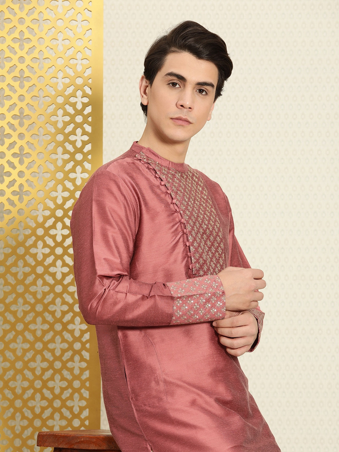 House of Pataudi Men Yoke Design Angrakha Jashn Kurta - Distacart