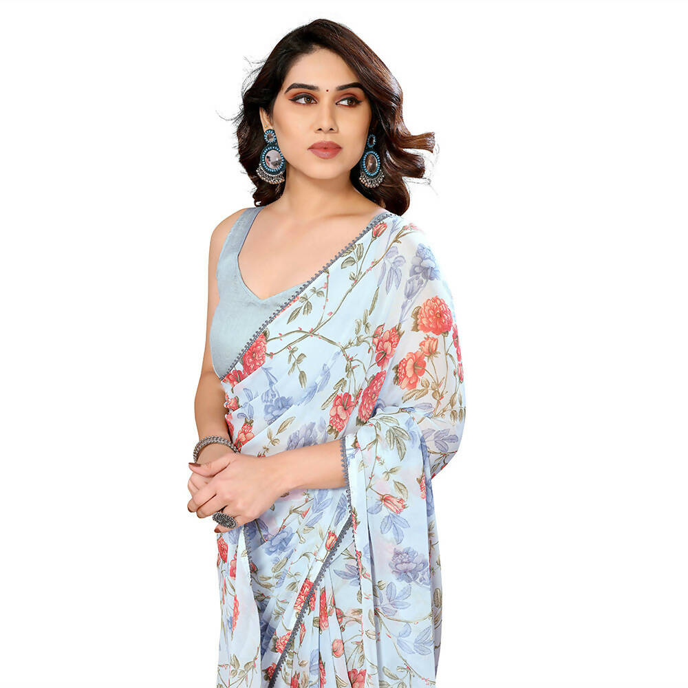 Women's Partywear Designer Sky blue Georgette Fancy Saree - Satrangi - Distacart