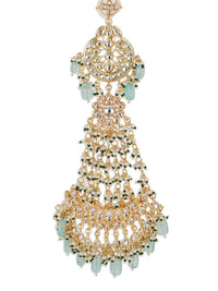 Thumbnail for Gold-Plated White Blue Kundan-Studded Pearl Beaded Matha Patti - Ruby Raang - Distacart