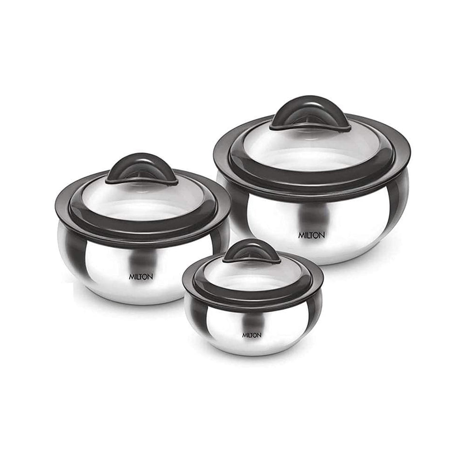 Buy Milton Stainless Steel Casserole with Glass Lid Set of 3 Online at Best Price Distacart