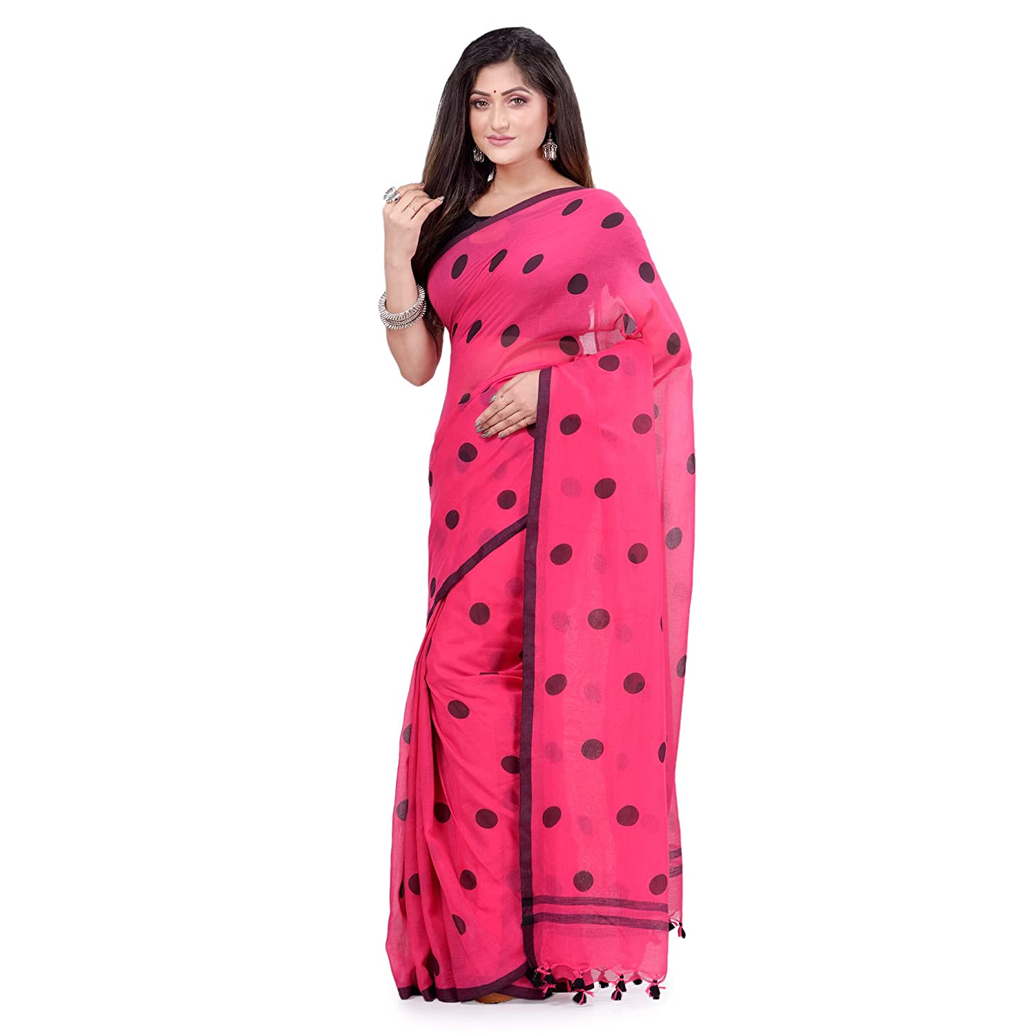 Buy Angoshobha Blue Handloom Bengal Cotton Saree with Unstitched Blouse  online