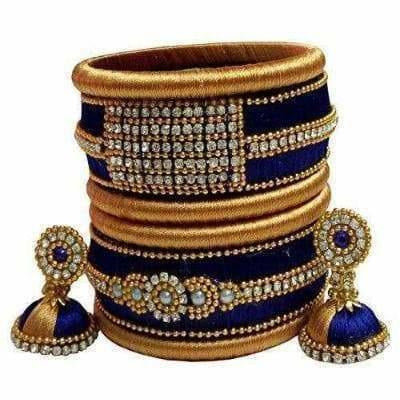 Purple Grand Wedding Silk Thread Bangle Set with Jhumka Earrings