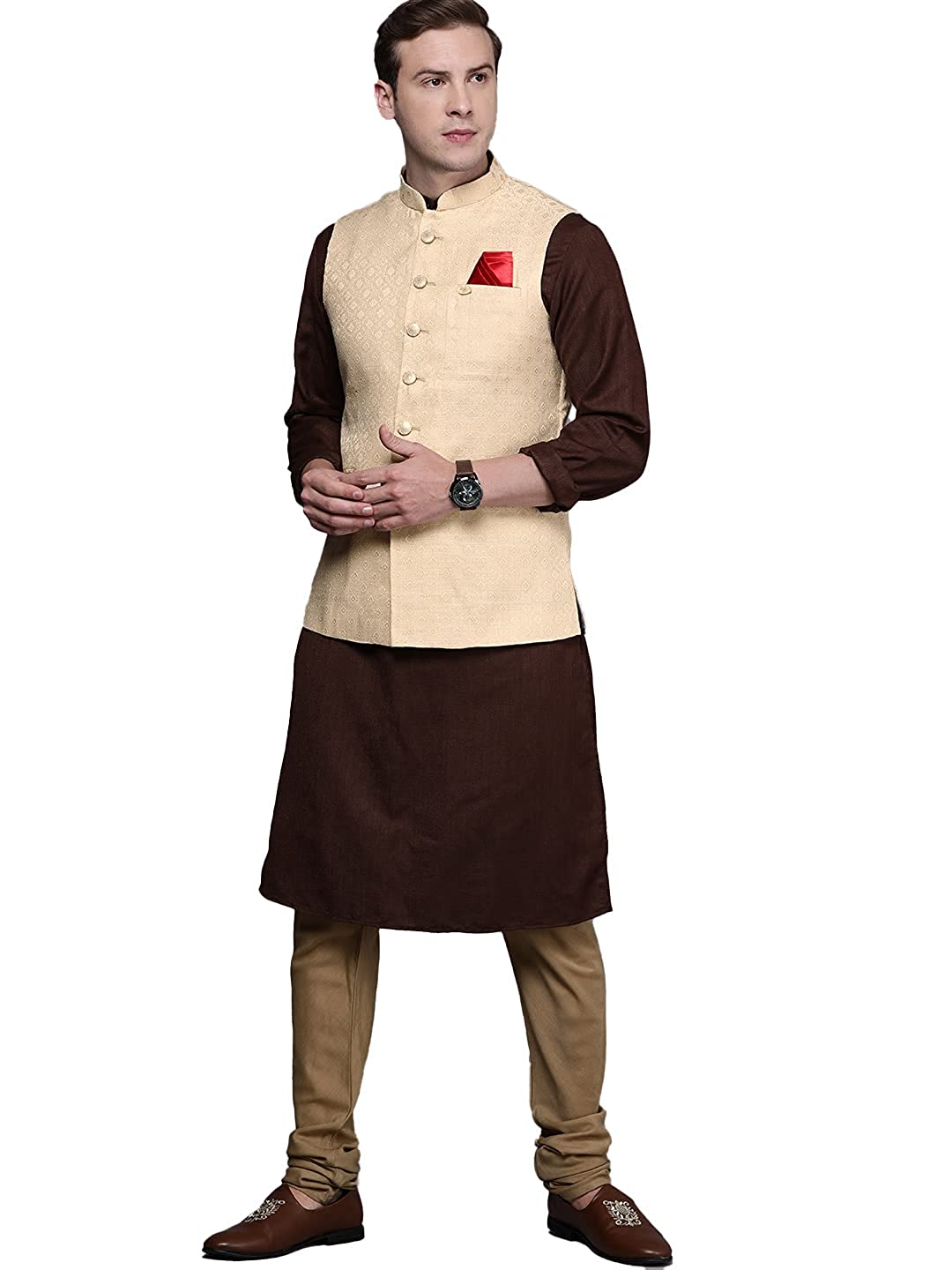 Maroon and Navy Blue Overlapped Woven Nehru Jacket Latest 517MW02