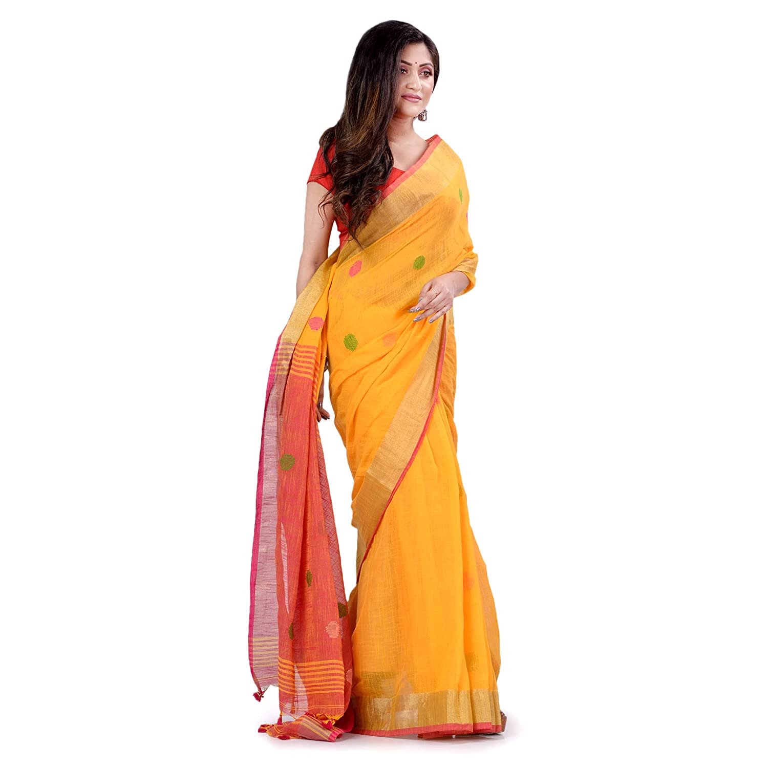 Women's Pure Cotton Traditional Bengali Tant Handloom Cotton Saree