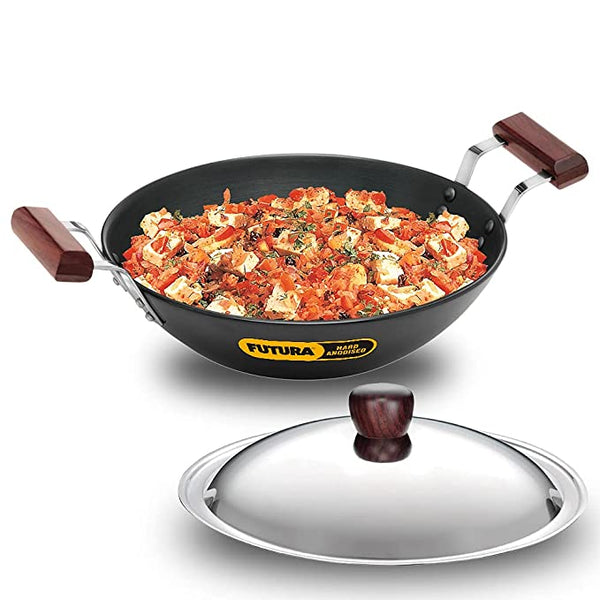 Futura Non-Stick 10-Inch Frying Pan Indian Style with Stainless Steel Lid