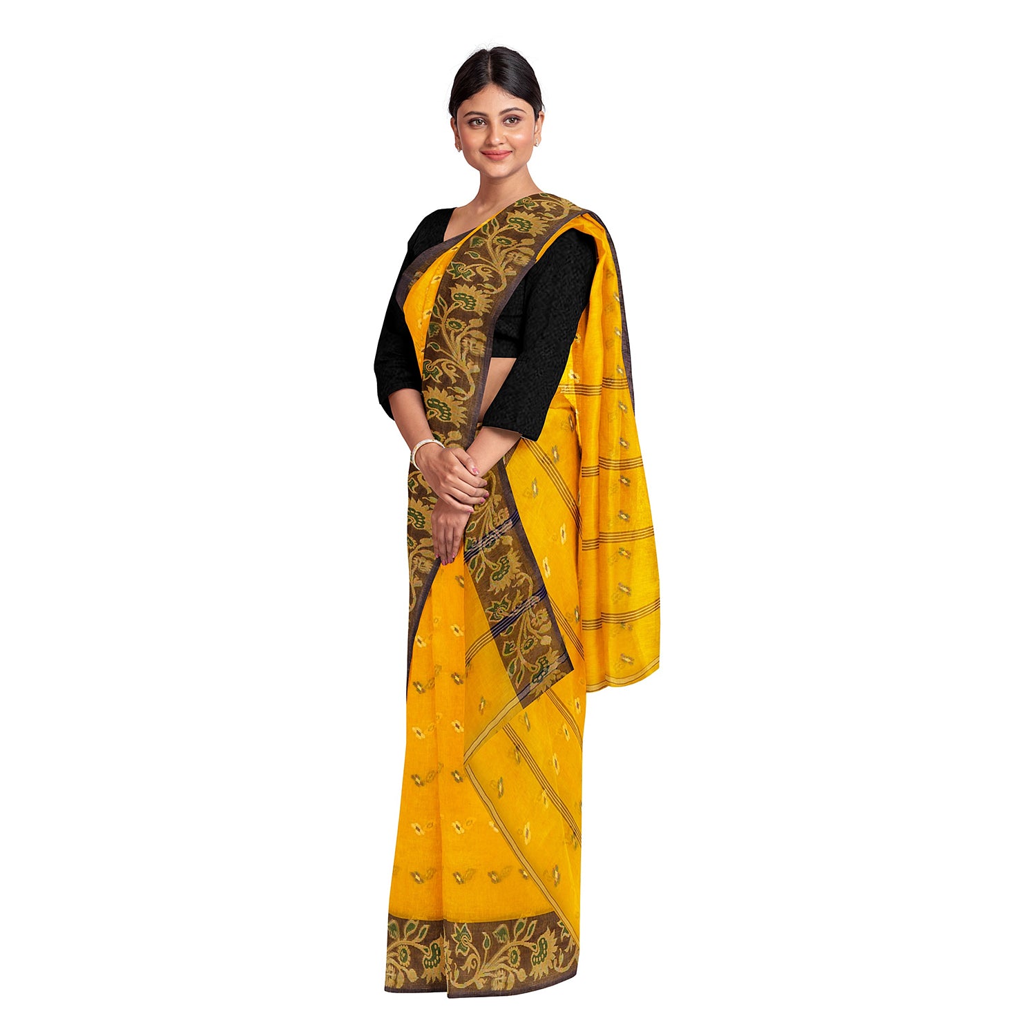 PinkLoom Women's Cotton Silk Saree with Blouse Piece_Black