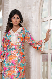 Thumbnail for NOZ2TOZ Women Floral Printed V-Neck Mirror Work Kurta With Palazzos - Multi - Distacart