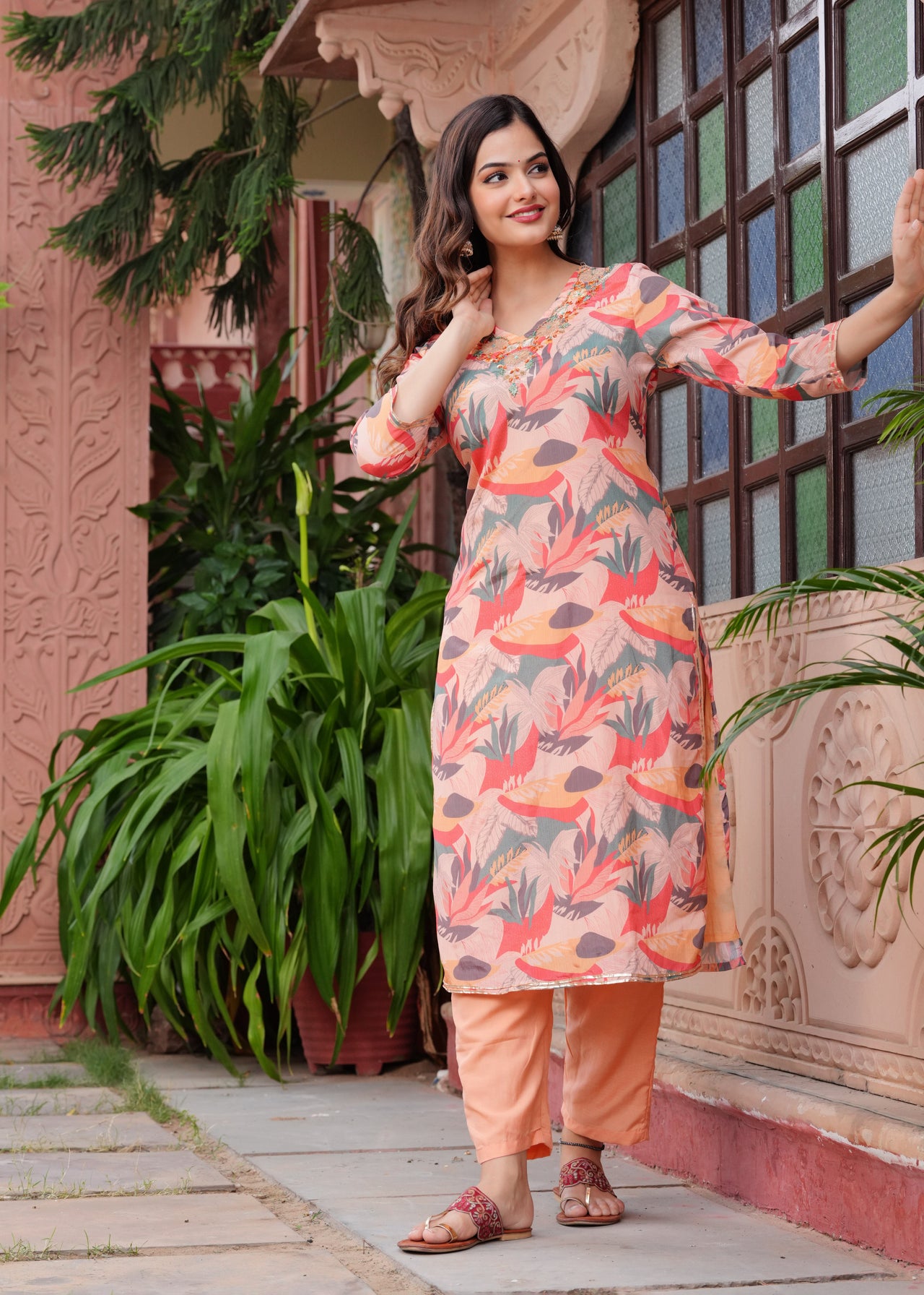 NOZ2TOZ Women Floral Printed Regular Pure Cotton Straight Kurta With Trousers Dupatta - Pink - Distacart