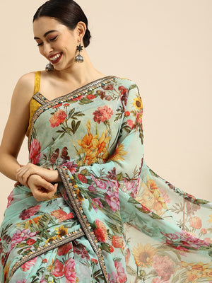 Pure Georgette - Floral Print - Sarees Collection with Latest and Trendy  Designs at Utsav Fashions