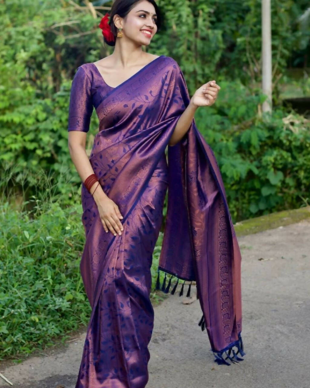 DEIANA'S Beautiful Golden Jari with New Design Soft Lichi Silk Saree - Purple - Distacart