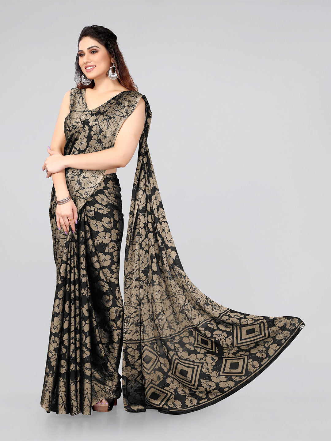 Kalini Black & Beige Floral Saree - Distacart