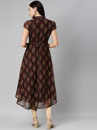 Thumbnail for Souchii Women Brown & Red Floral Printed Block Print Kurta - Distacart