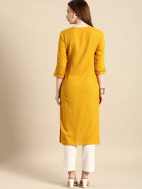 Thumbnail for All About You Women Mustard Yellow Ethnic Motifs Yoke Design Keyhole Neck Straight Kurta - Distacart