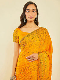 Thumbnail for Soch Mustard Yellow Embellished Beads and Stones Pure Crepe Saree - Distacart