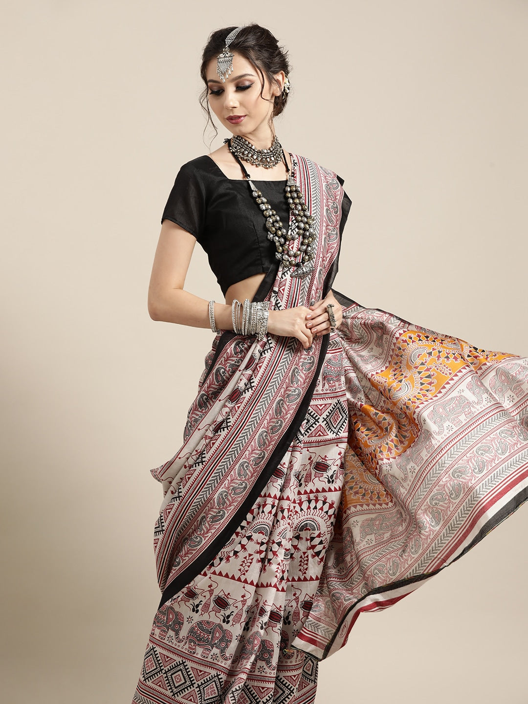 Saree Mall Warli Saree with Sleek border - Distacart