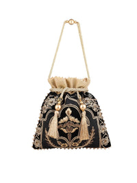 Thumbnail for Masq Black & Gold-Toned Embellished Embroidered Potli Clutch - Distacart