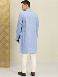 Thumbnail for House of Pataudi Men Blue Solid Straight Kurta - Distacart