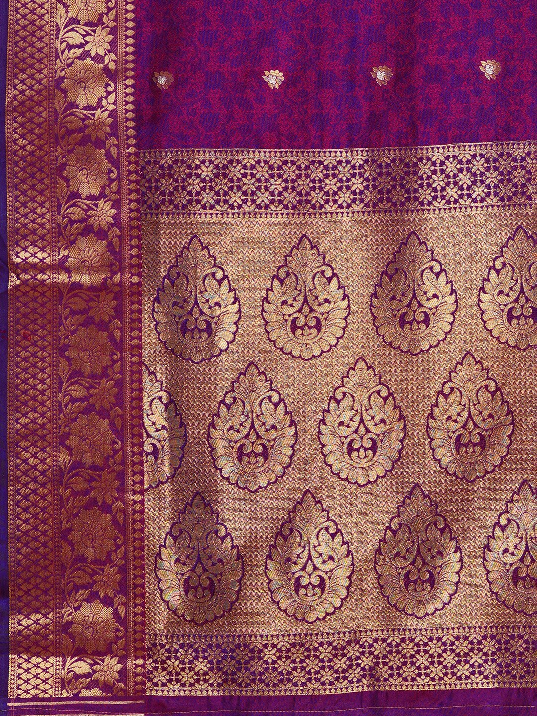 Mitera Magenta & Purple Woven Design Silk Blend Banarasi Saree - Distacart