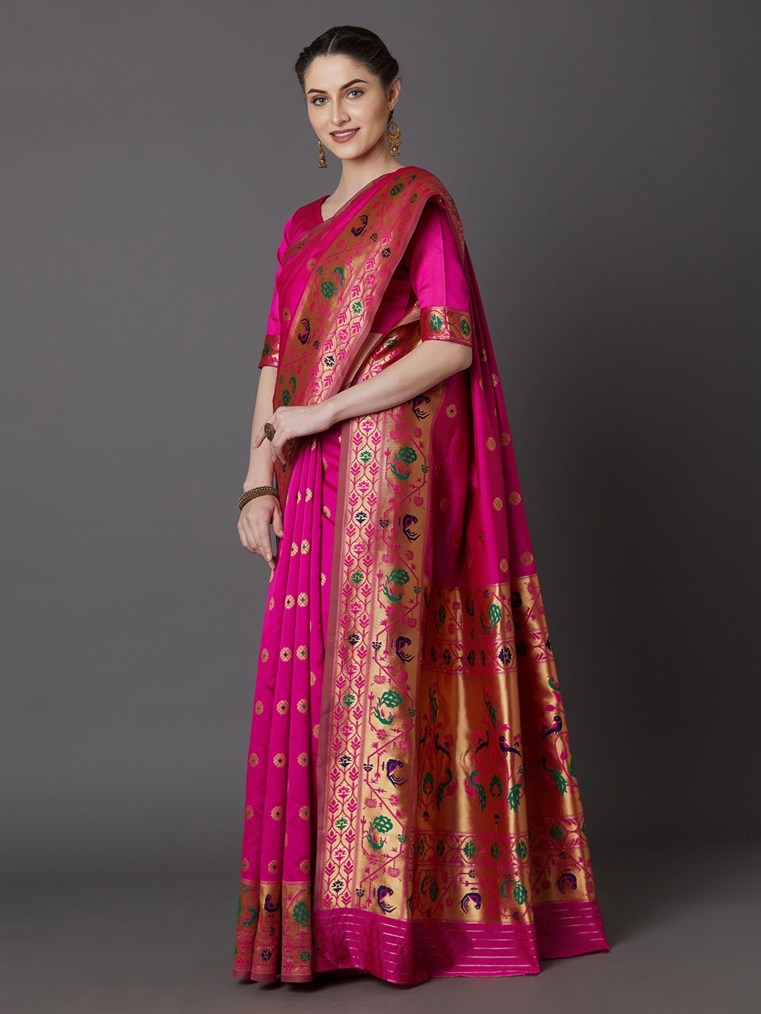 Mitera Pink Silk Blend Woven Design Banarasi Saree - Distacart