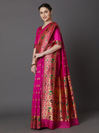 Thumbnail for Mitera Pink Silk Blend Woven Design Banarasi Saree - Distacart