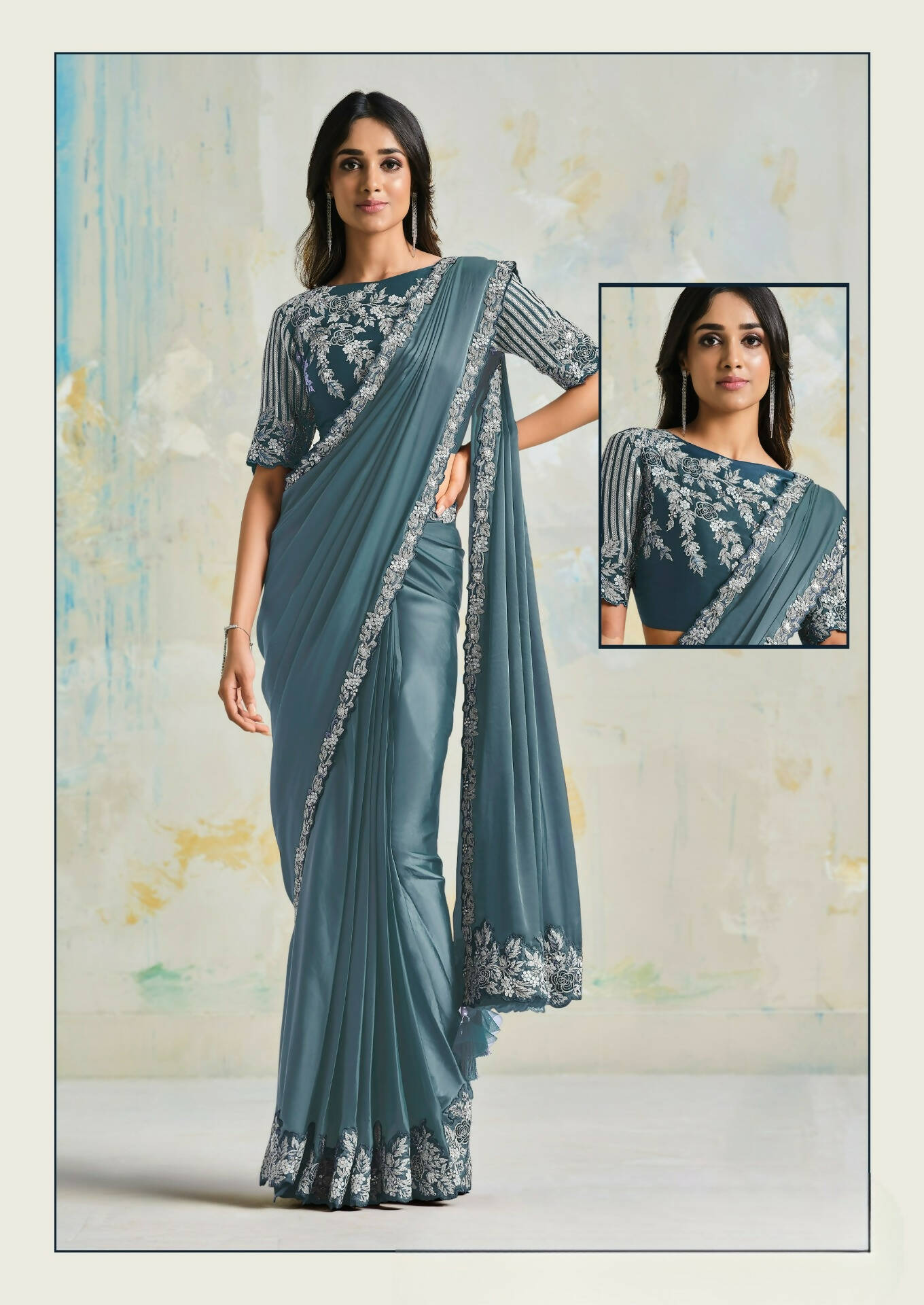 Banarasi Silk Navy Blue Saree with Grey Blouse » BRITHIKA Luxury Fashion