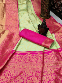 Thumbnail for DEIANA'S Beautiful Golden Jari with New Design Soft Lichi Silk Saree - Pista - Distacart