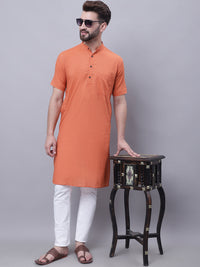 Thumbnail for Even Apparels Rust Pure Cotton Short Sleeves Kurta With Band Collar - Distacart