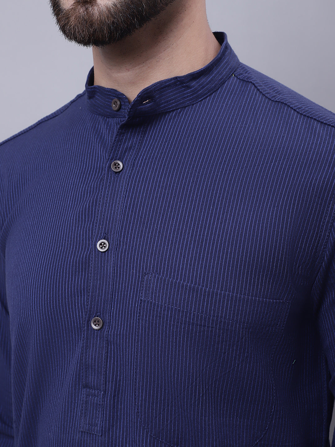 Even Apparels Blue Pure Cotton Kurta With Band Collar - Distacart